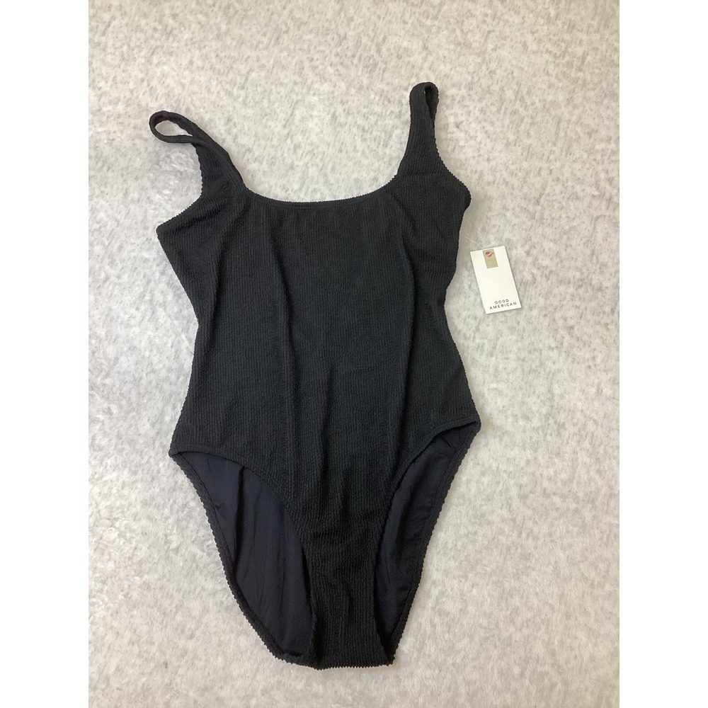Good American Always Fits Scoop One Piece Swimsuit Black Crinkle GSW0558LV L/XL